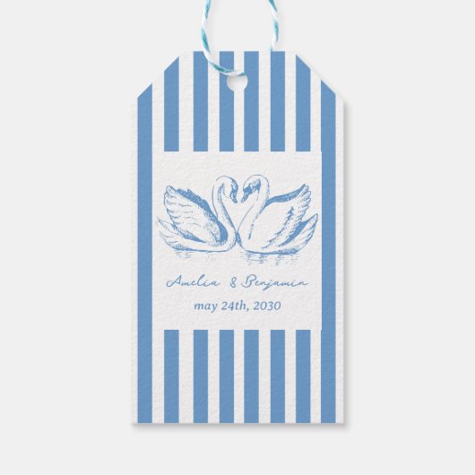 hand drawn Blue Couple Swan Whimsical Wedding ギフトタグ (裏面)