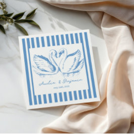 hand drawn Blue Couple Swan Whimsical Wedding スタンダードカクテルナプキン