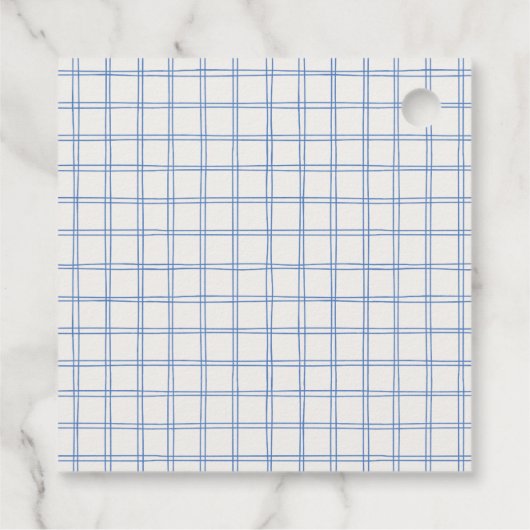 Hand Drawn Blue Gingham Bow Baby Boy Shower フェイバータグ (裏面)