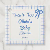 Hand Drawn Blue Gingham Bow Baby Boy Shower フェイバータグ (正面)