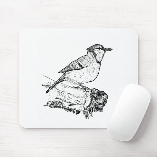 Hand-Drawn Blue Jay Stipple Art Mousepad マウスパッド (マウス)