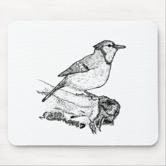 Hand-Drawn Blue Jay Stipple Art Mousepad マウスパッド
