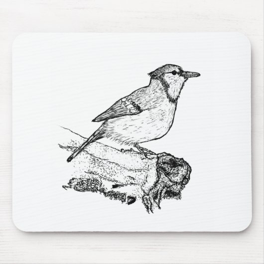 Hand-Drawn Blue Jay Stipple Art Mousepad マウスパッド (正面)