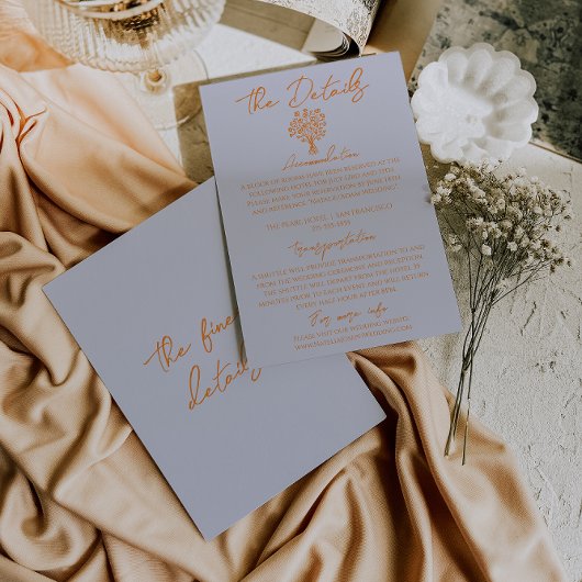 Hand Drawn Blue Orange Floral Wedding Details エンクロージャーカード