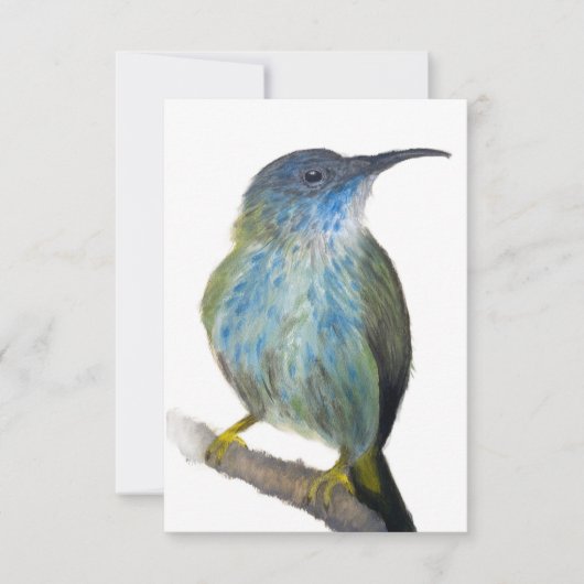 Hand-drawn blue tinted hummingbird notecard. サンキューカード (正面)