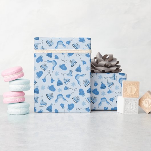 Hand Drawn Blue Winter Pattern Wrapping Paper Roll ラッピングペーパー (ベビーシャワー)