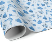 Hand Drawn Blue Winter Pattern Wrapping Paper Roll ラッピングペーパー (ロールコーナー)