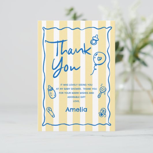Hand Drawn Blue Yellow Ciao Baby Thank You Card サンキューカード (スタンド正面)
