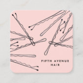 Hand-Drawn Bobby Pins Pink & Black Hair Stylist スクエア名刺 (正面)