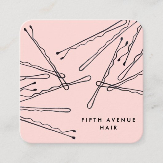 Hand-Drawn Bobby Pins Pink & Black Hair Stylist スクエア名刺 (正面)