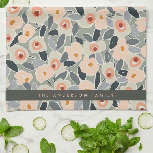 Hand-Drawn Bold Inky Floral Pattern- Sunlit Meadow キッチンタオル (折り畳み)