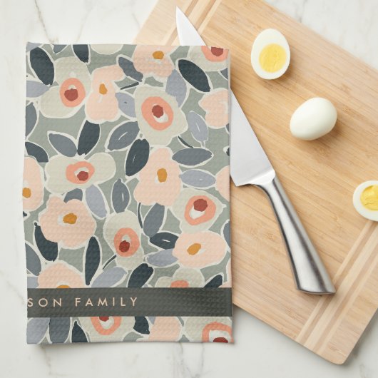 Hand-Drawn Bold Inky Floral Pattern- Sunlit Meadow キッチンタオル (四つ折り)