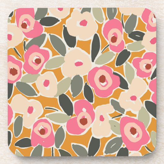 Hand-Drawn Bold Inky Floral Pattern- Sunlit Meadow コースター (正面)