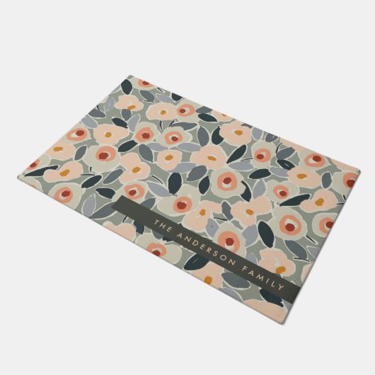 Hand-Drawn Bold Inky Floral Pattern- Sunlit Meadow ドアマット (アングル)