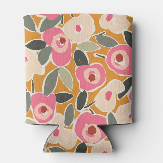 Hand-Drawn Bold Inky Floral Pattern- Sunlit Meadow 缶クーラー (裏面)