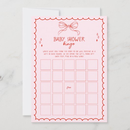 Hand Drawn Bow Christmas Baby Shower Bingo Game 招待状 (正面)