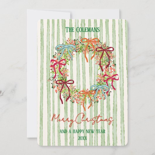 Hand Drawn bow christmas wreath new year greetings シーズンカード (正面)