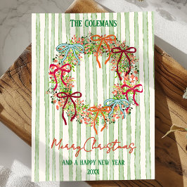 Hand Drawn bow christmas wreath new year greetings シーズンカード