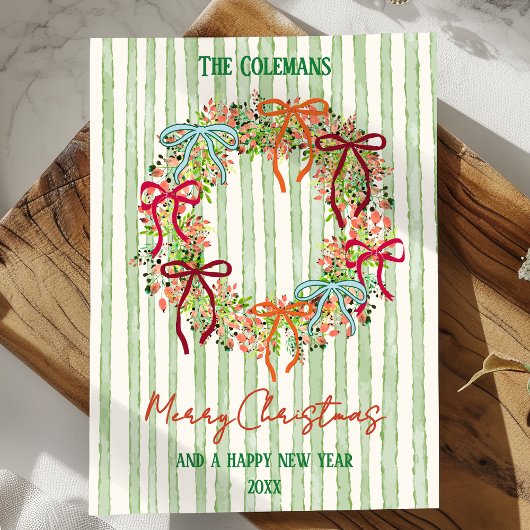 Hand Drawn bow christmas wreath new year greetings シーズンカード