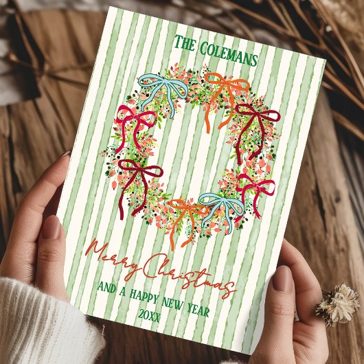 Hand Drawn bow christmas wreath new year greetings シーズンカード