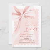  Hand Drawn Bow Elegant Frame Pink Baby Shower 招待状 (正面)