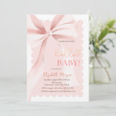  Hand Drawn Bow Elegant Frame Pink Baby Shower 招待状 (スタンド正面)
