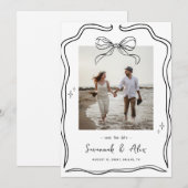 Hand Drawn Bow Frame Coquette Doodle Wedding Fun セーブザデート (正面/裏面)
