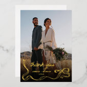 Hand drawn bow Gold Foil Thank you | Wedding Photo 箔シーズンカード (正面/裏面)