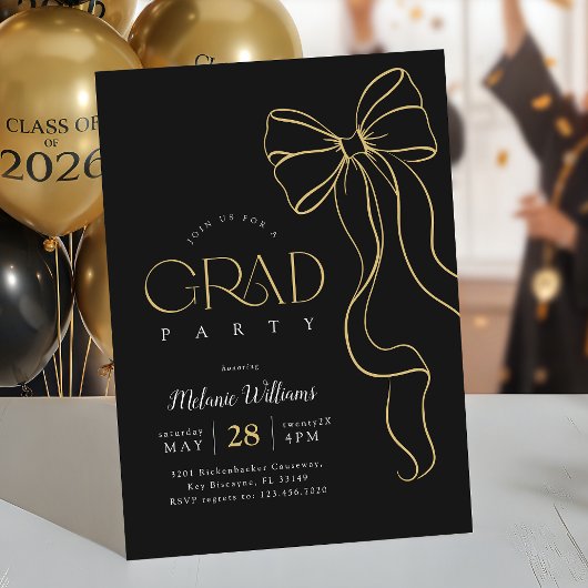 Hand Drawn Bow Graduation Invitation 招待状