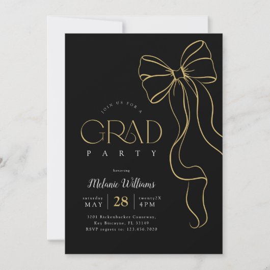 Hand Drawn Bow Graduation Invitation 招待状 (正面)