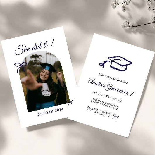  Hand drawn Bow graduation party invitation 招待状