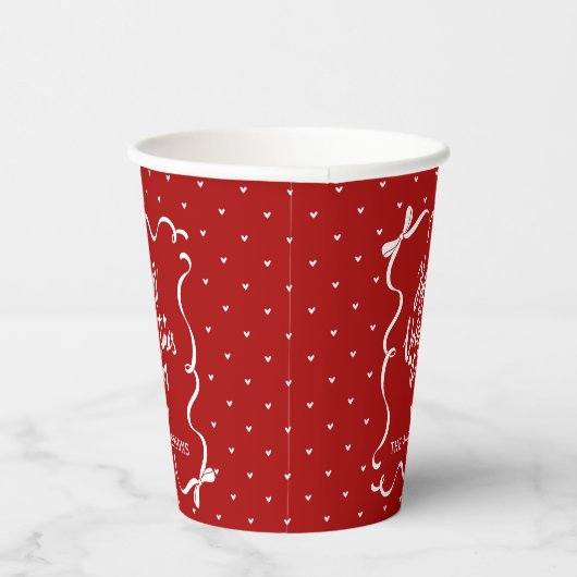 Hand Drawn Bow & Hearts Pattern Valentine's Day 紙コップ (右)