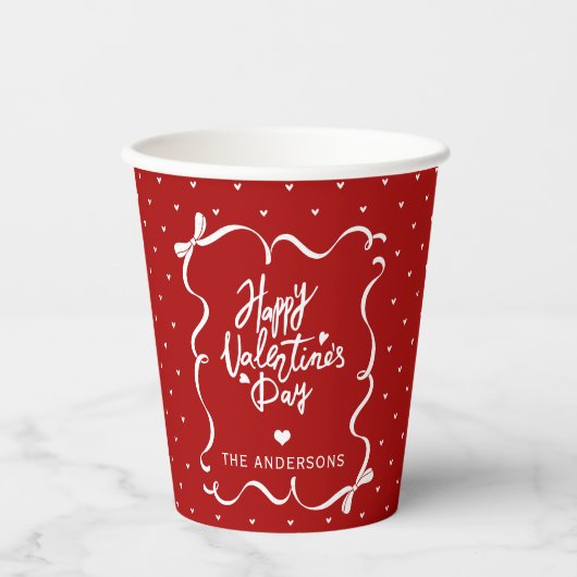 Hand Drawn Bow & Hearts Pattern Valentine's Day 紙コップ (正面)
