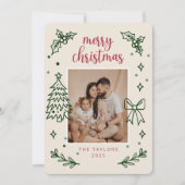 Hand Drawn Bow Minimalist Family Christmas Photo シーズンカード (正面)