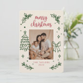 Hand Drawn Bow Minimalist Family Christmas Photo シーズンカード (スタンド正面)