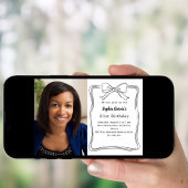 Hand-drawn bow photo birthday 招待状