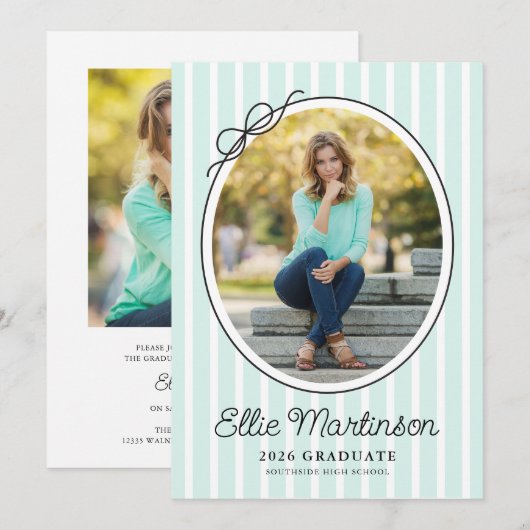 Hand Drawn Bow Photo Graduation Party Invitation 招待状 (正面/裏面)