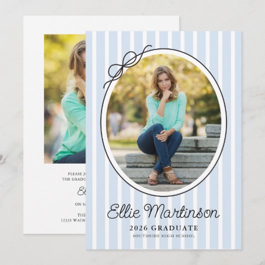 Hand Drawn Bow Photo Graduation Party Invitation 招待状 (正面/裏面)