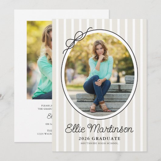 Hand Drawn Bow Photo Graduation Party Invitation 招待状 (正面/裏面)