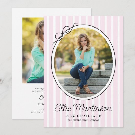 Hand Drawn Bow Photo Graduation Party Invitation 招待状 (正面/裏面)