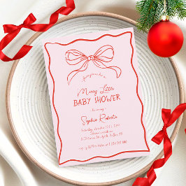 Hand Drawn Bow Red & Pink Merry Little Baby Shower 招待状