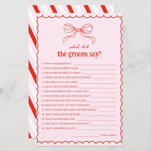 Hand Drawn Bow Red & Pink What Did the Groom Say (正面/裏面)