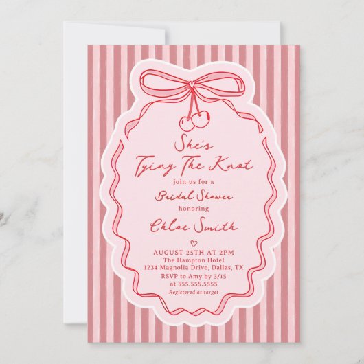 Hand Drawn Bow Tying The Knot Bow Bridal Shower 招待状 (正面)