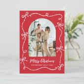 Hand Drawn Bows Arch 2 Photo Merry Christmas Red シーズンカード (スタンド正面)