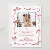 Hand Drawn Bows Arch 2 Photo Merry Christmas Red シーズンカード (裏面)