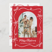 Hand Drawn Bows Arch 2 Photo Merry Christmas Red シーズンカード (正面/裏面)