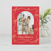 Hand Drawn Bows Arch 2 Photo Merry Christmas Red シーズンカード (スタンド正面)