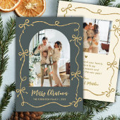 Hand Drawn Bows Arch Photo Merry Christmas Green  シーズンカード
