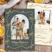 Hand Drawn Bows Arch Photo Merry Christmas Green  シーズンカード
