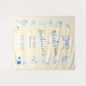 Hand Drawn Bridal Shower Backdrop Tapestry タペストリー (正面(横))